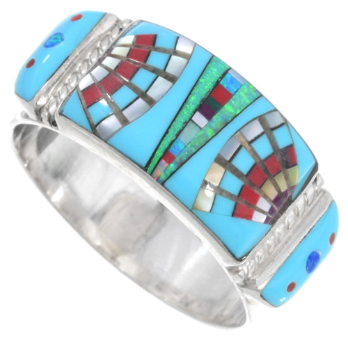 Native American Style Micro Inlay Turquoise Ring 44460