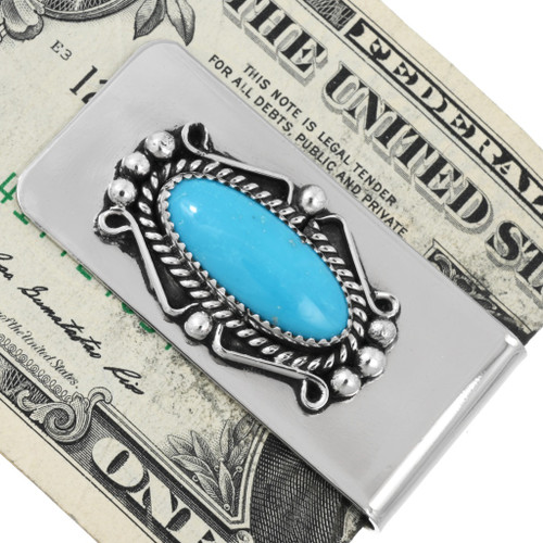 Southwest Navajo Turquoise Silver Money Clip 44485