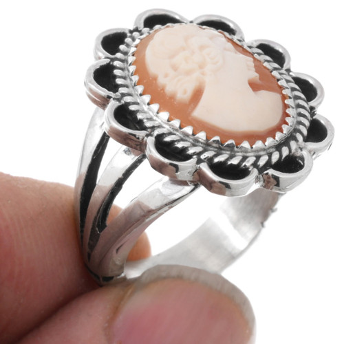 Sterling Conch Shell Cameo Ladies Ring 44654