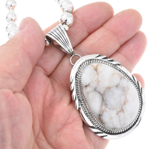 New Mexico White Buffalo Stone Navajo Silver Pendant 44659