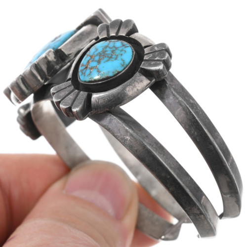 Vintage Sterling Morenci Turquoise Navajo Bracelet Ring Set by F