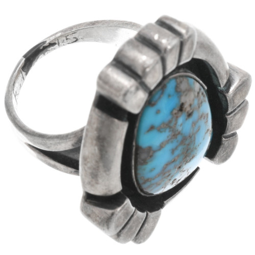 Vintage Sterling Morenci Turquoise Navajo Bracelet Ring Set by F