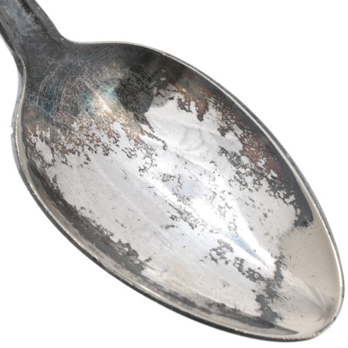 Vintage Navajo Turquoise Coral Silver Baby Spoon 44695
