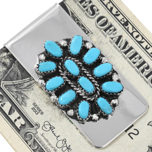 Turquoise Cluster Silver Navajo Money Clip By Chris Begay 44772