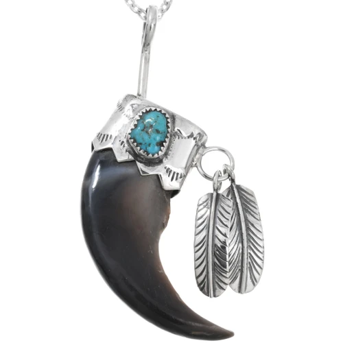 Sterling Silver Turquoise Navajo Bear Claw Pendant 44979