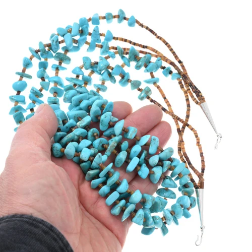 Native American Turquoise Nugget Heishi Necklace 46036
