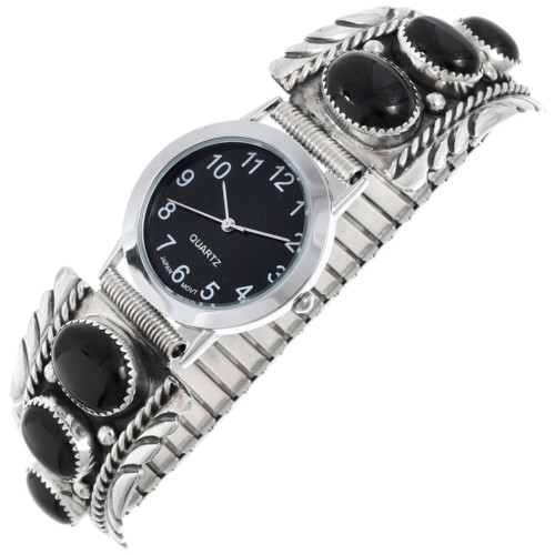 Native American Sterling Silver Black Onyx Mens Watch 46151