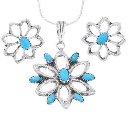 Sterling Silver Turquoise Flower Pendant 46391
