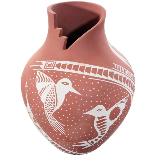 Hand Coiled Mata Ortiz Painted Hummingbird Large Pottery Vase by Victor Reyes 0073
