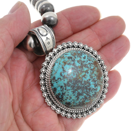 Genuine Turquoise Sterling Fancy Starburst Navajo Pendant 46966