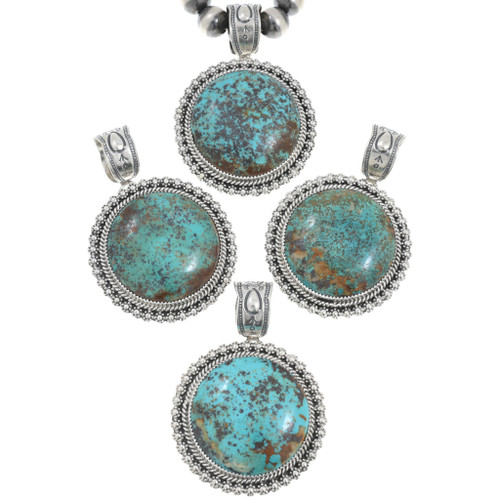 Genuine Turquoise Sterling Fancy Starburst Navajo Pendant 46966