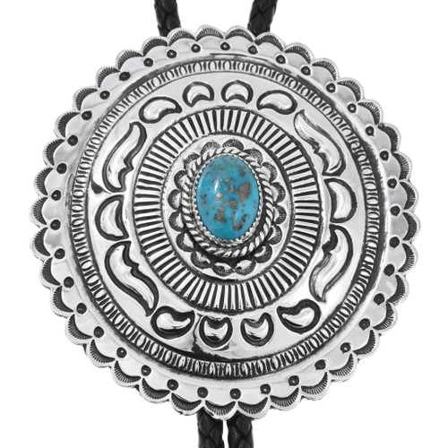 Sterling Silver Ithaca Peak Turquoise Concho Bolo Tie 47096
