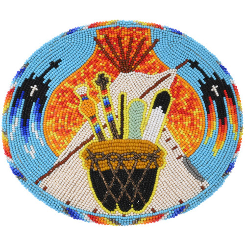 Large Vintage Beaded Navajo Teepee Ceremony Belt Buckle 47241