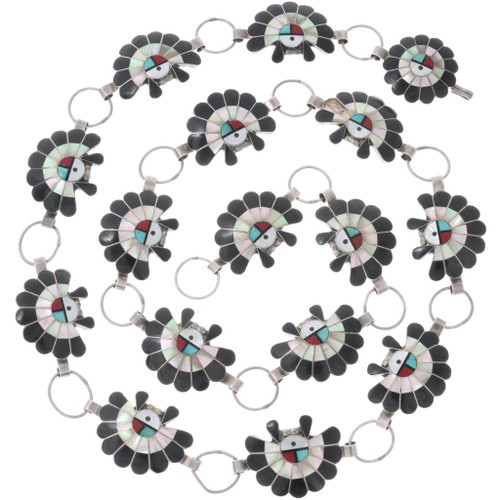 Vintage Zuni Inlaid Sunface Turquoise Concho Belt 47310