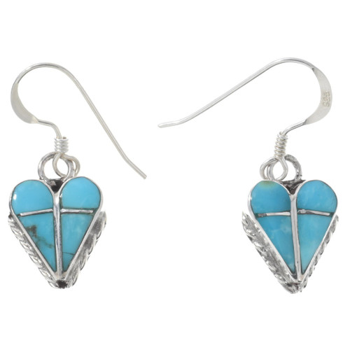 Zuni Inlaid Sterling Silver Turquoise Heart Earrings 47377