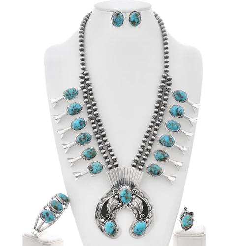 Ithaca Peak Turquoise Navajo Squash Blossom 4 Piece Set 47407