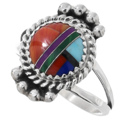 Southwest Navajo Ladies Sterling Silver Inlay Ring