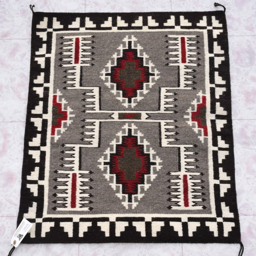 Vintage Hand Carded Storm Pattern Navajo Rug 47439