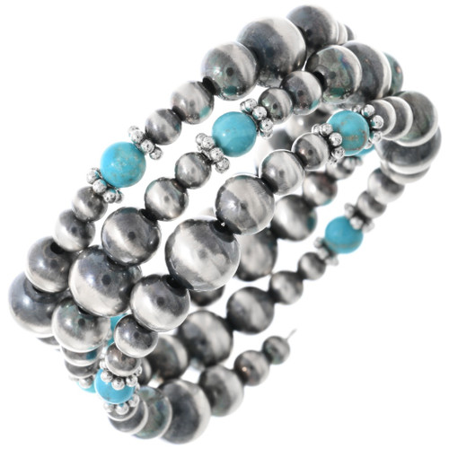 Navajo Desert Pearl Wrap Around Turquoise Sterling Silver Bracelet 47549