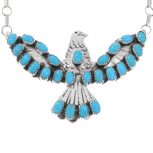 Majestic Turquoise Silver Eagle Pendant Necklace 47596