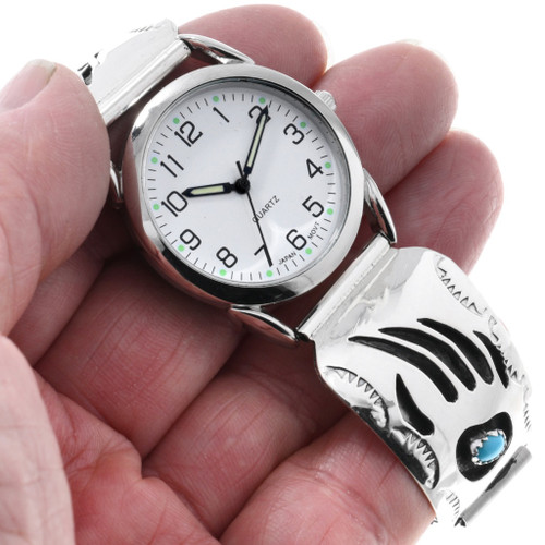 Native American Turquoise Sterling Silver Bear Paw Mens Watch 47629