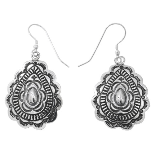 Navajo Red Coral Sterling Silver Concho Earrings 47666