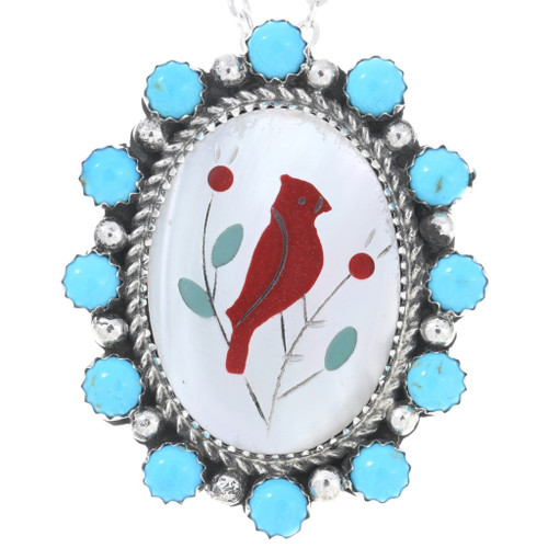 Sterling Silver Sleeping Beauty Turquoise Cardinal Inlay Pendant 47840