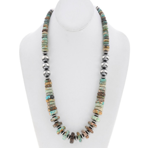 Sterling Navajo Desert Pearls Graduated Turquoise Necklace 47843