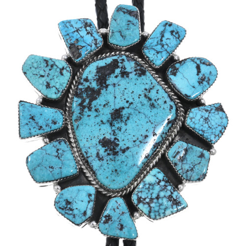 Navajo Sterling Silver Natural Sonoran Gold Turquoise Large Bolo Tie by Garrison Boyd 0722