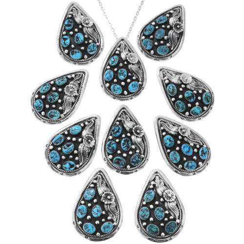 Genuine Kingman Nugget Navajo Sterling Fancy Floral Pendant by Keith ...