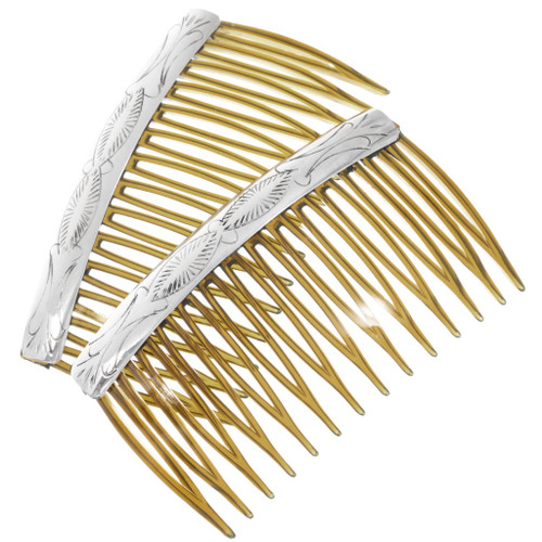 Navajo Sterling Silver Hair Barrette Combs Set of 2 48086