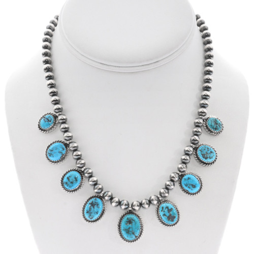 Kingman Turquoise Nugget Antiqued Sterling Silver Necklace 48130