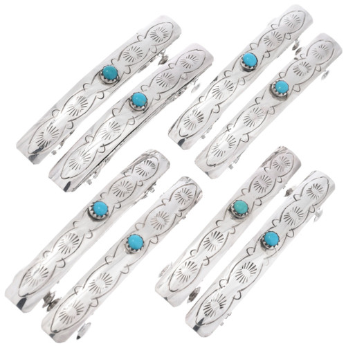 Sterling Handmade Navajo Turquoise Silver Barrette Set of  display picture 1