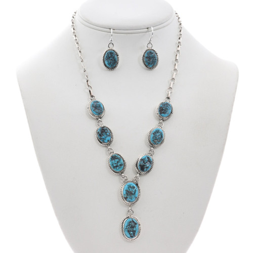Navajo Sterling Silver Kingman Turquoise Necklace 48168