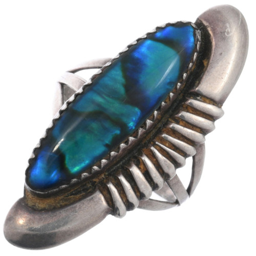 Vintage Sterling Silver Native American Blue Paua Shell Ring 48181