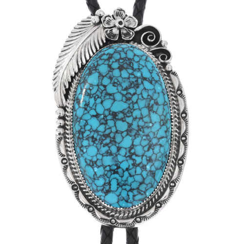 Navajo Sterling Silver Large Turquoise Bolo Tie 48195