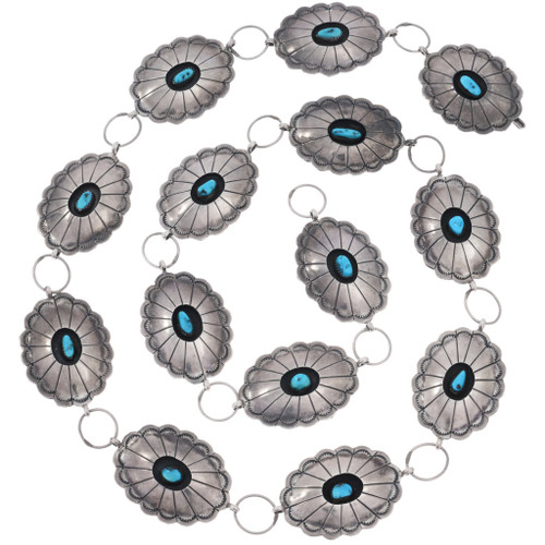 Vintage Sterling Silver Link Turquoise Concho Belt 48215