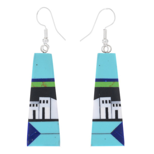 Lapis Turquoise Mother of Pearl Pueblo Southwest Dangle Earrings 48230