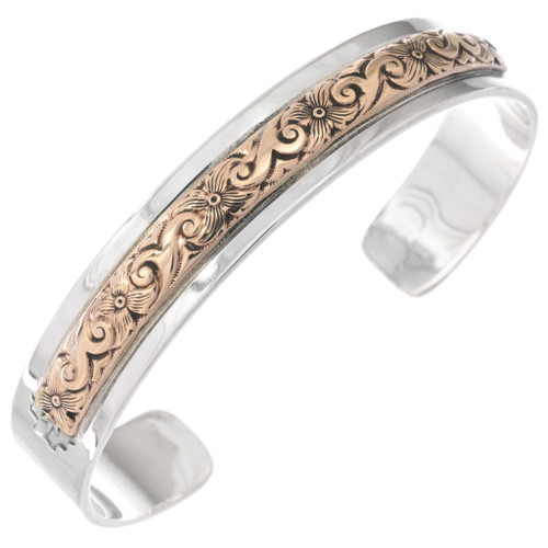 Navajo Sterling Silver Engraved 12K Gold Cuff Bracelet 48277