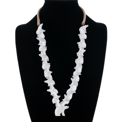 White Alabaster Walking Bear Fetish Necklace 48343