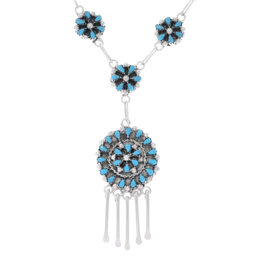 Zuni Turquoise Necklace Cluster Sterling Silver Earring Set by