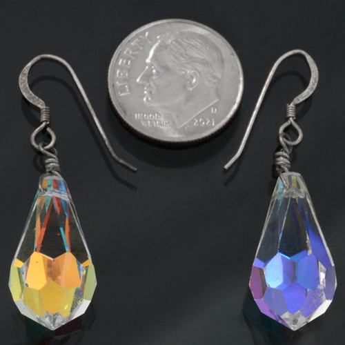 Vintage Teardrop Briolette Aurora Faceted Crystal Earrings 45465