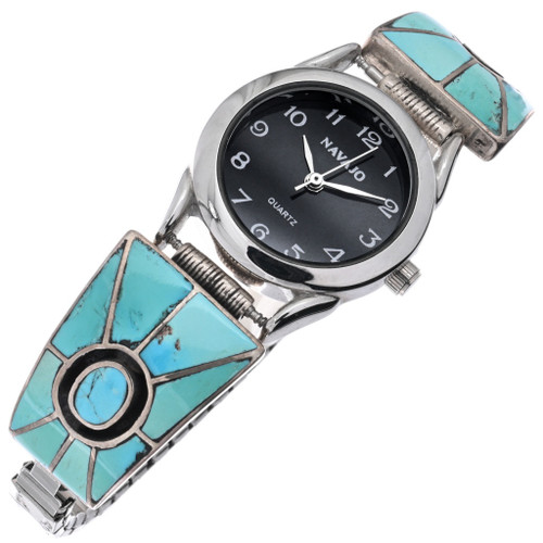 Vintage Zuni Inlay Ladies Sleeping Beauty Turquoise Watch 48522
