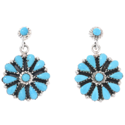 Sleeping Beauty Turquoise Southwest Cluster Earrings Sterling Silver Round Dangles 0321