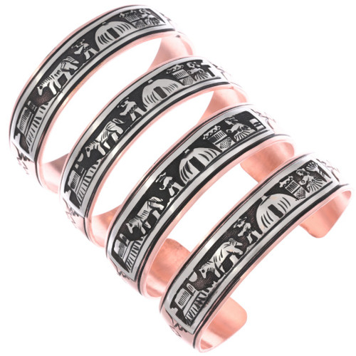 Silver Overlaid Copper Bracelet Navajo Storyteller Cuff by Thomas