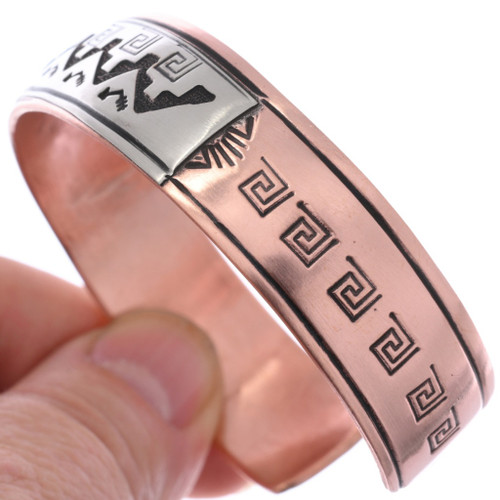 Navajo Copper Silver Overlay Cuff Hammered Bracelet by Thomas