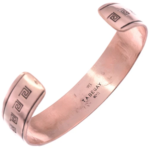 Navajo Copper Silver Overlay Cuff Hammered Bracelet by Thomas