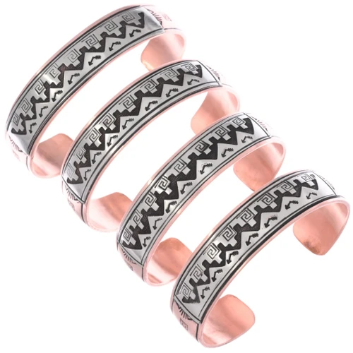 Navajo Copper Silver Overlay Cuff Hammered Bracelet by Thomas
