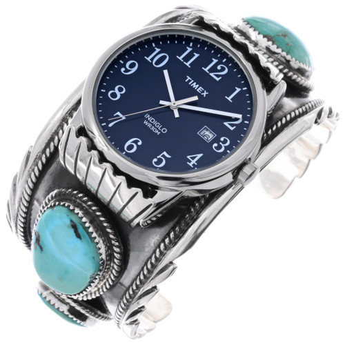 Navajo Sterling Silver Turquoise Watch Cuff Bracelet Burt Reynolds Design 48632