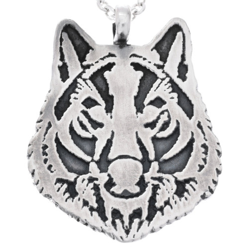 Sterling Silver Wolf Head Pendant 48634